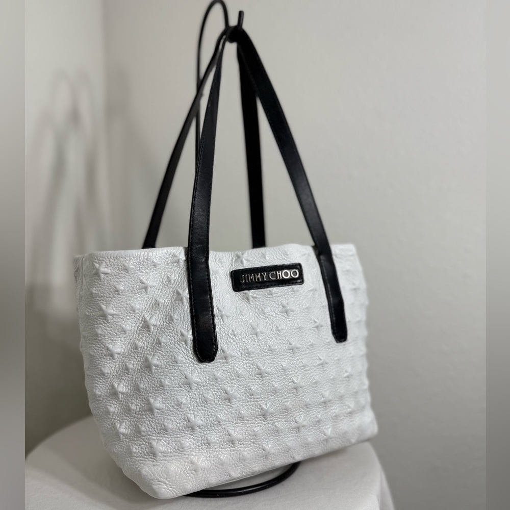 Jimmy Choo White Leather embossed Star Tote